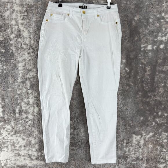 Iman Petite Size 12P Stretch Cotton Blend Pants White Button Zip Pocket - Picture 1 of 12